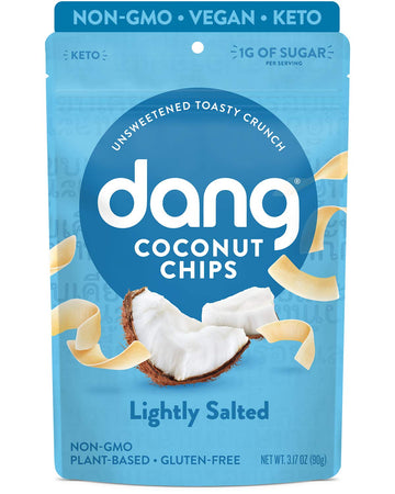 Dang Keto Toasted Coconut Chips | Lightly Salted Unsweetened | 1 Pack | Keto Certified, Vegan, Gluten Free, Paleo Friendly, Non Gmo, Healthy Snacks Made With Whole Foods | 3.17 Oz Resealable Bags