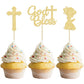Gyufise 24Pcs Gold Glitter God Bless And Cross Cupcake Toppers Girl Babyshower Cake Topper Decorations For Babyshower Girl Bapti