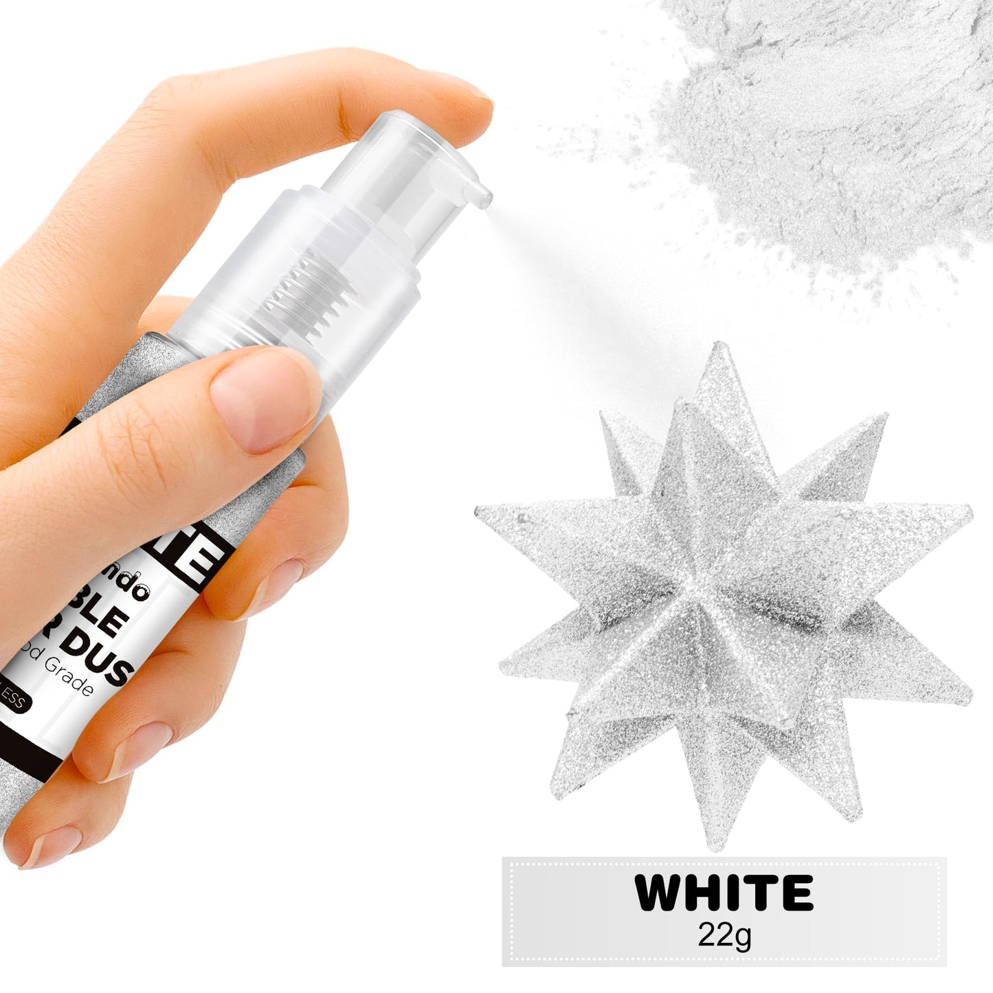 Holamdo Edible Glitter Spray - Metallic Food-Grade Glitter Powder, 22g, White