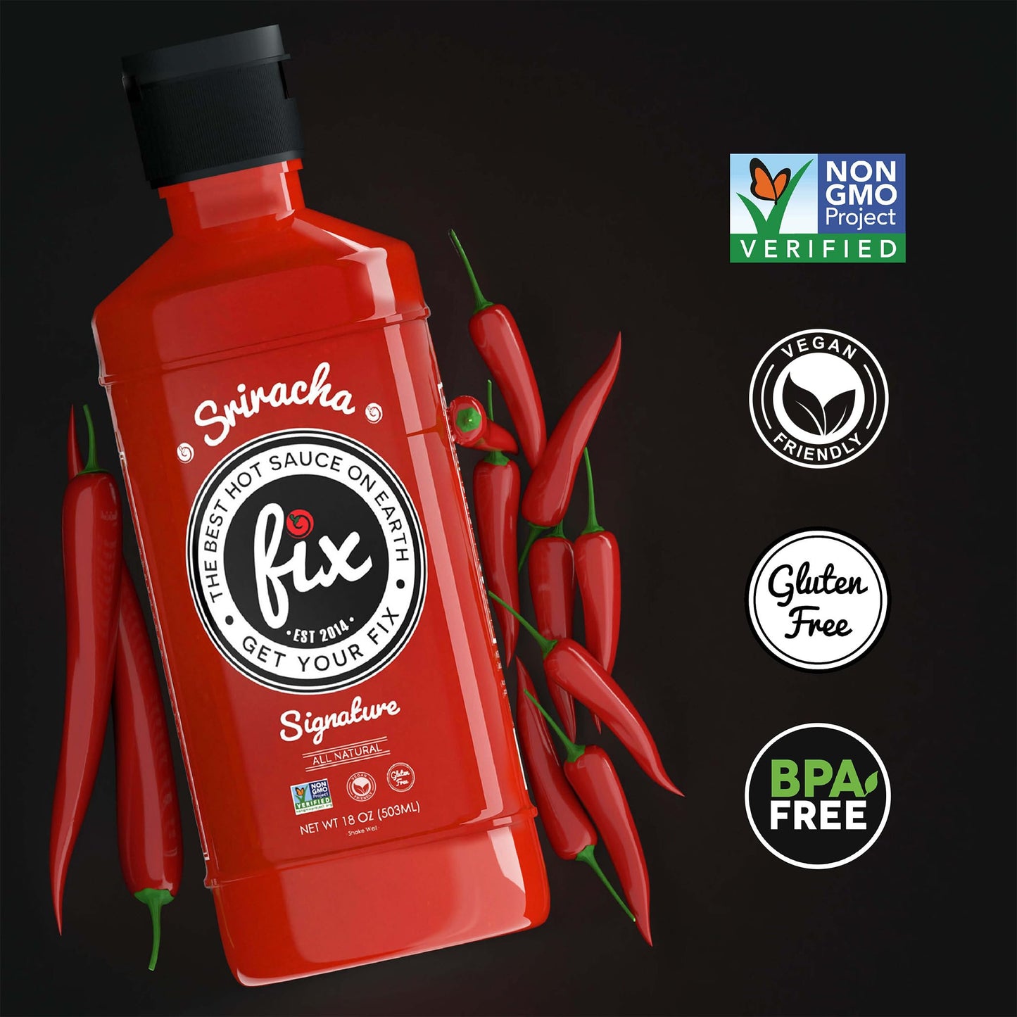 Fix Hot Sauce, Sriracha Sauce - Sriracha Chili Sauce, Organic Red Chili Peppers, Spicy & Bold Flavor, Non-GMO, Gourmet, Sriracha