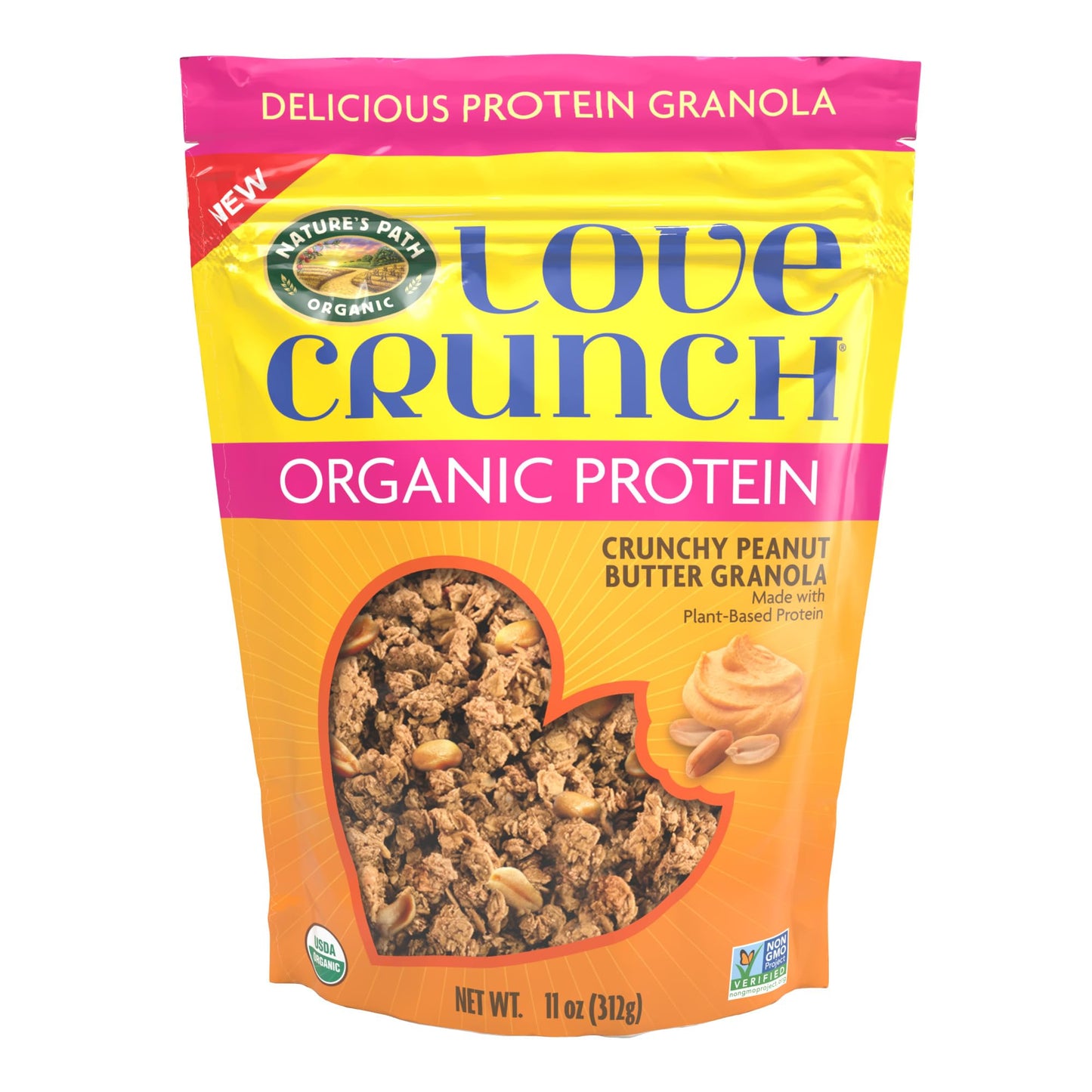 Love Crunch Organic Peanut Butter Protein Granola, 11 oz (Pack of 1), Non-GMO, by Natures Path