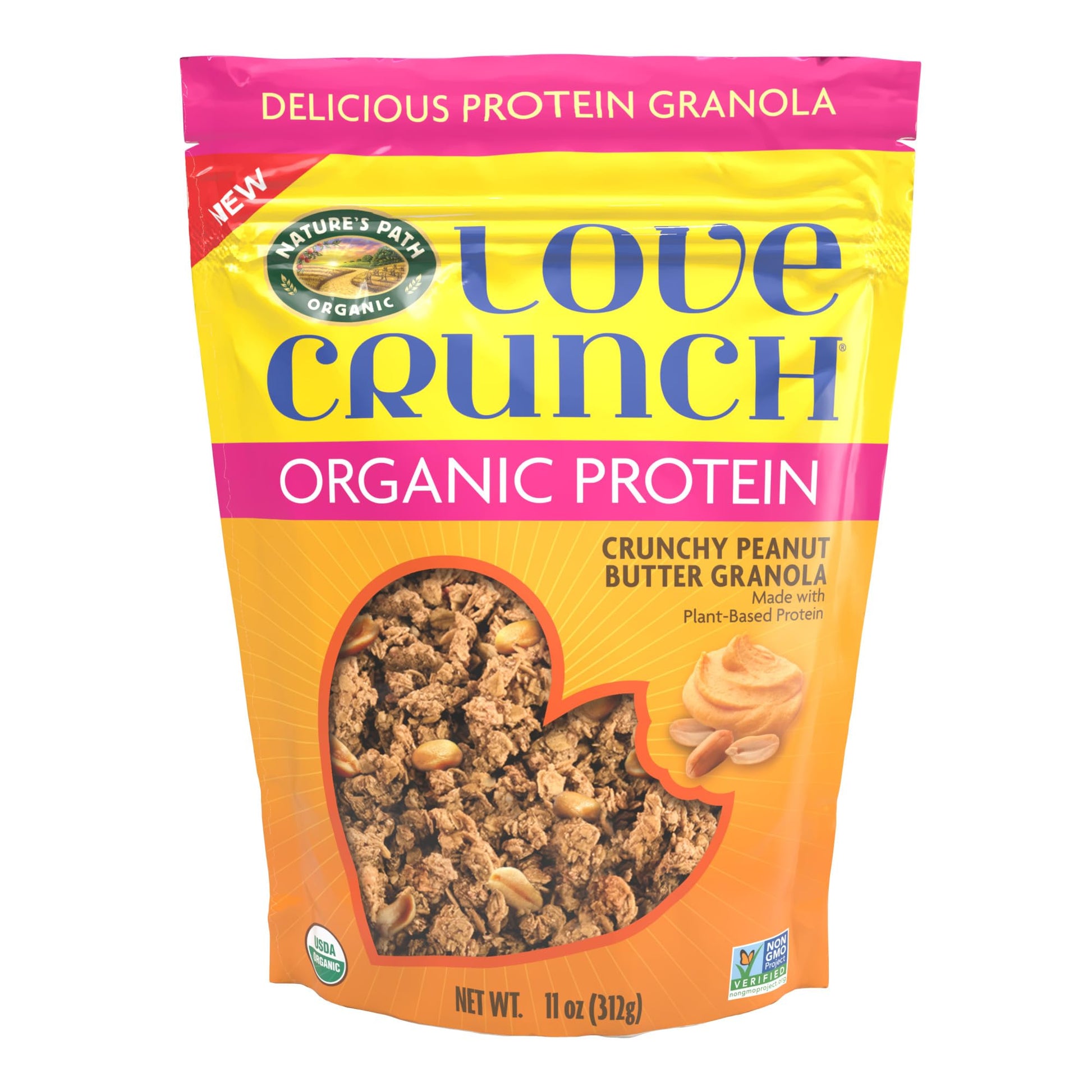 Love Crunch Organic Peanut Butter Protein Granola, 11 oz (Pack of 1), Non-GMO, by Natures Path
