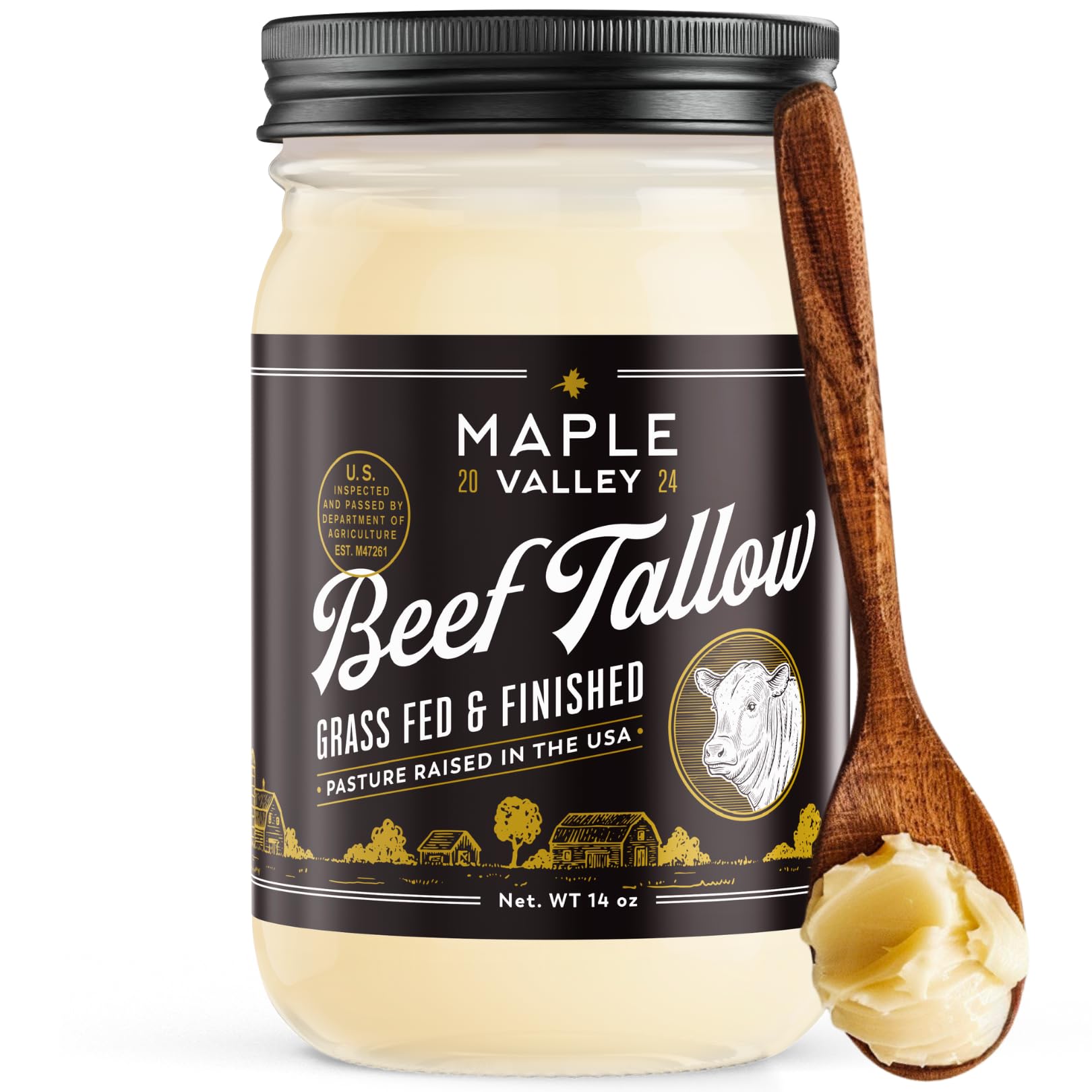 Beef Tallow for Cooking | Pasture Raised Grass Fed Beef Tallow | Paleo & Keto Friendly  100% Grass Fed & Finished Beef Fat | The Maple Valley  14 oz