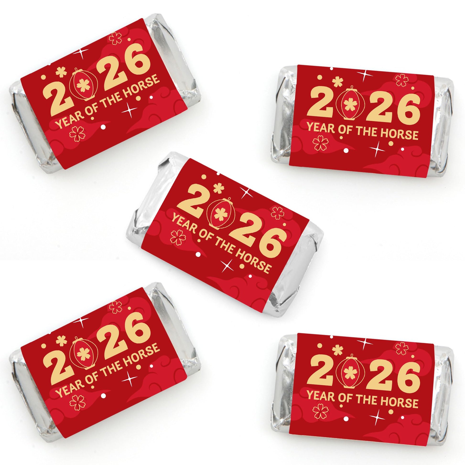 Big Dot Of Happiness Lunar New Year - Fortune Mini Candy Bar Wrapper Stickers - 2026 Year Of The Horse Small Favors - 40 Count
