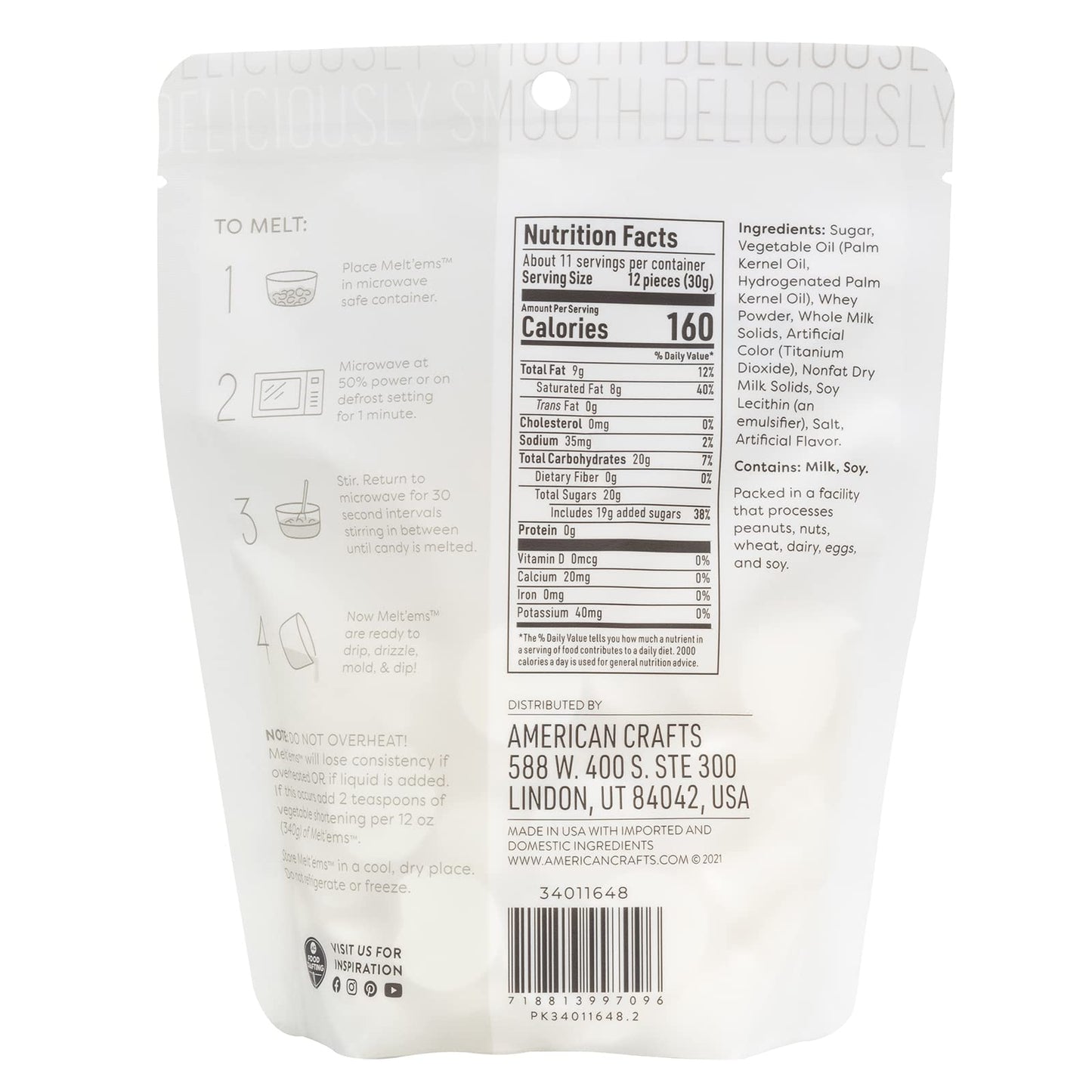 Sweetshop Melt 'Ems Bright White 12Oz Pack Chocolate Candy Melts Chocolate Melts Melting Melting Wafers For Chocolate Fountain M