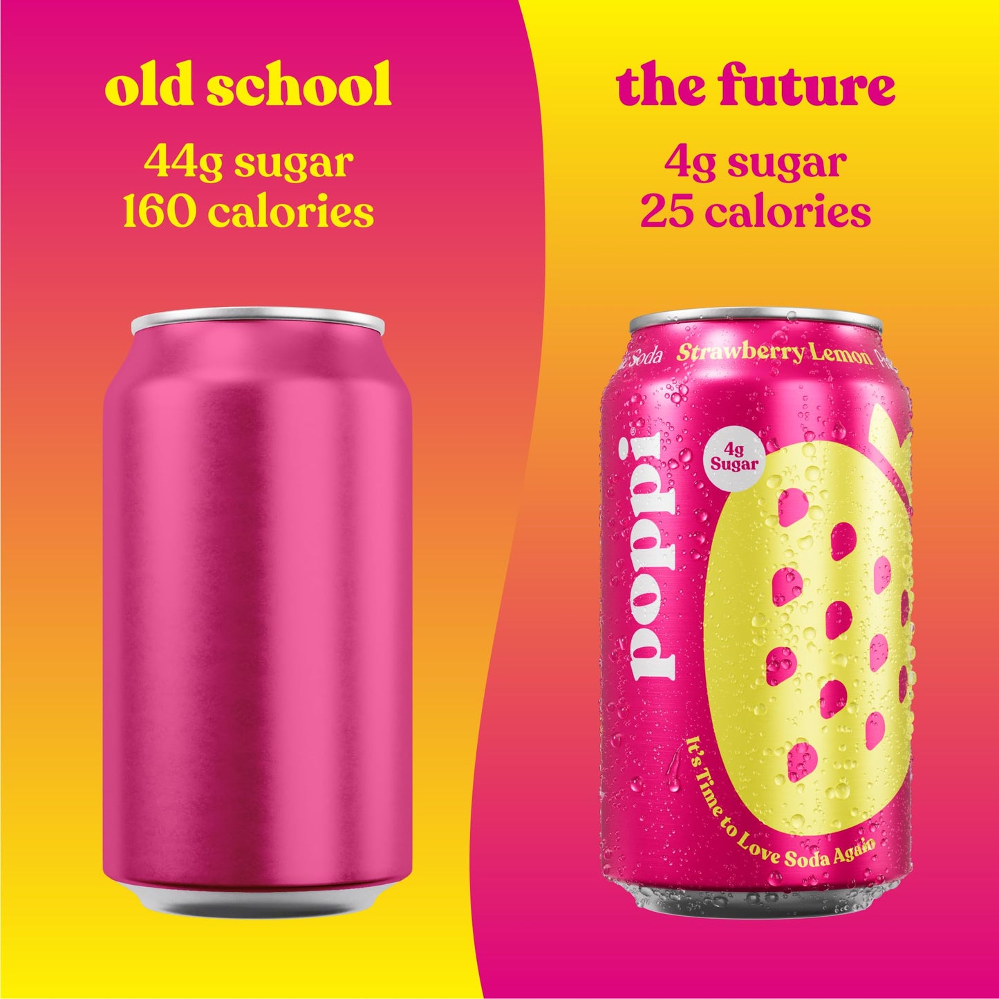 poppi Sparkling Prebiotic Soda with Apple Cider Vinegar, Strawberry Lemon Flavor, 12 Fl Oz, Pack of 12