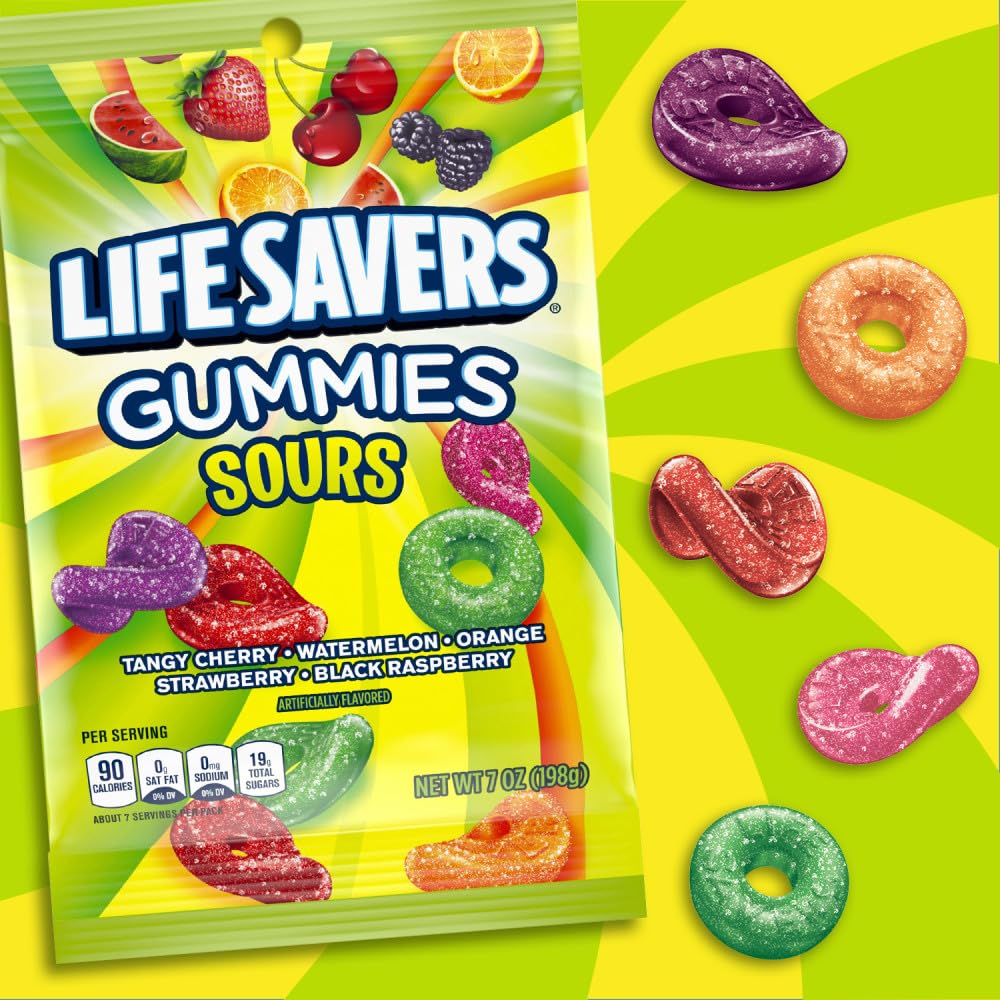 LIFE SAVERS Sour Gummy Candy Pack, Individually Wrapped Candy Bulk, Variety Flavors Box, 12 Bags of Sour Gummies