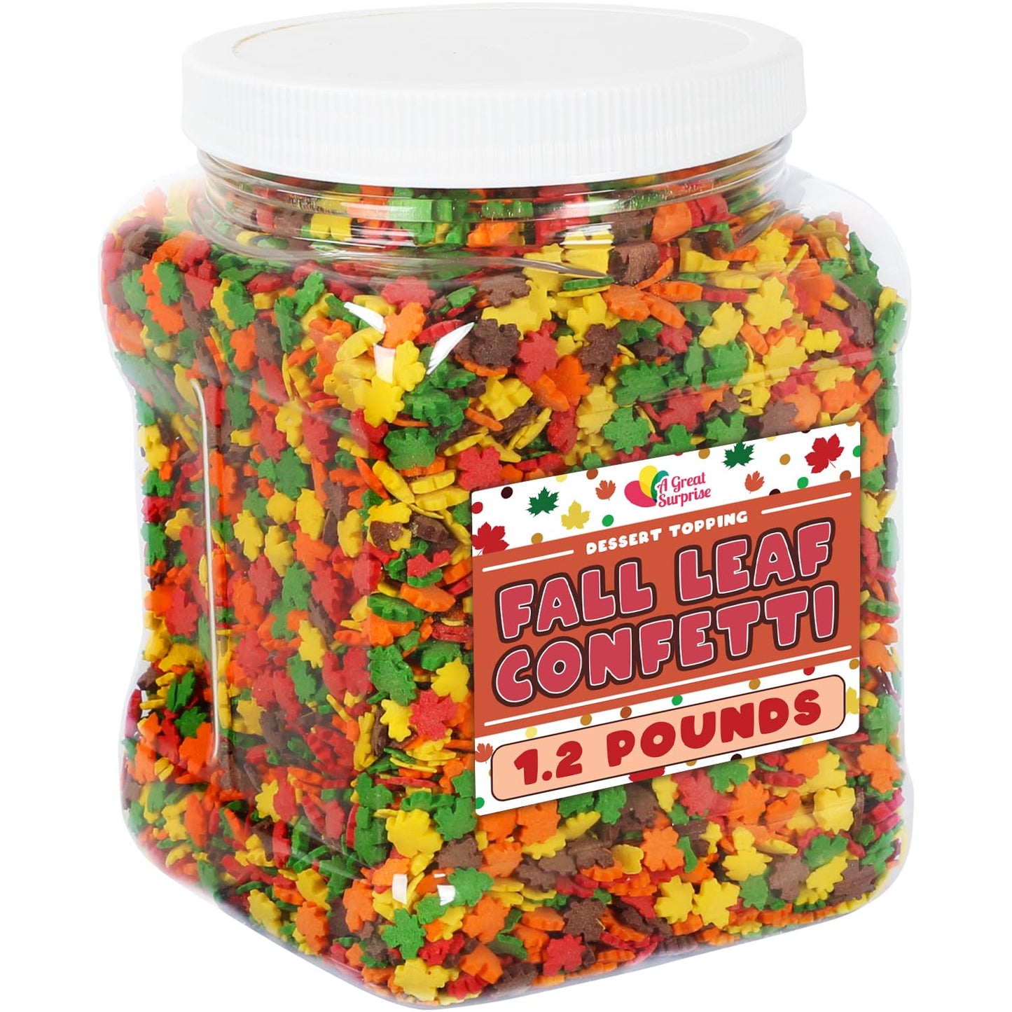Fall Sprinkles Bulk - Thanksgiving Leaf Confetti - Autumn Leaves - Red, Yellow, Brown, Orange & Green - Dessert Topping - Great For Cooking, Baking & Decorating - 1.2 Lbs Bulk