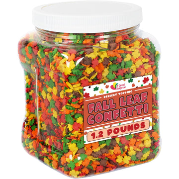 Fall Sprinkles Bulk - Thanksgiving Leaf Confetti - Autumn Leaves - Red, Yellow, Brown, Orange & Green - Dessert Topping - Great For Cooking, Baking & Decorating - 1.2 Lbs Bulk