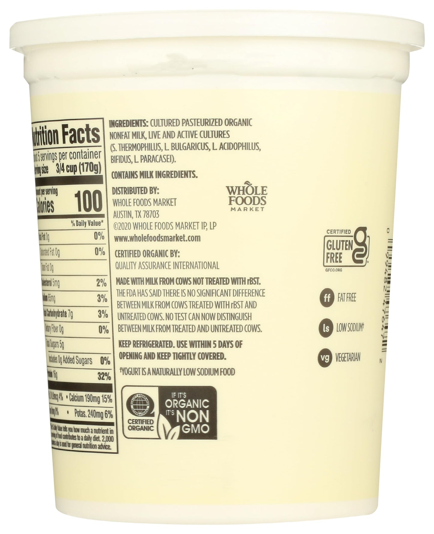 365 by Whole Foods Market, Organic Greek Nonfat Yogurt, Plain, 32 oz