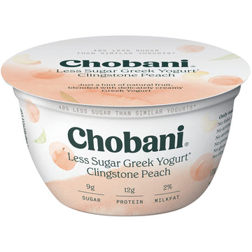 Chobani Less Sugar Low-Fat Greek Yogurt Clingstone Peach 5.3Oz