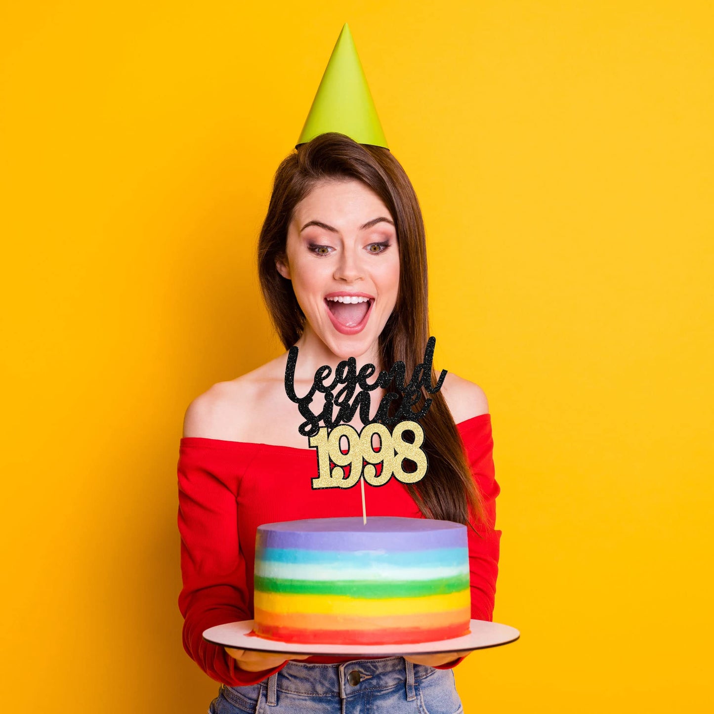 Gyufise 1Pcs Legend Since 1998 Cake Topper Glitter Twenty Five Happy 25Th Birthday Cake Pick Cheers To 25 Years Cake Decoration