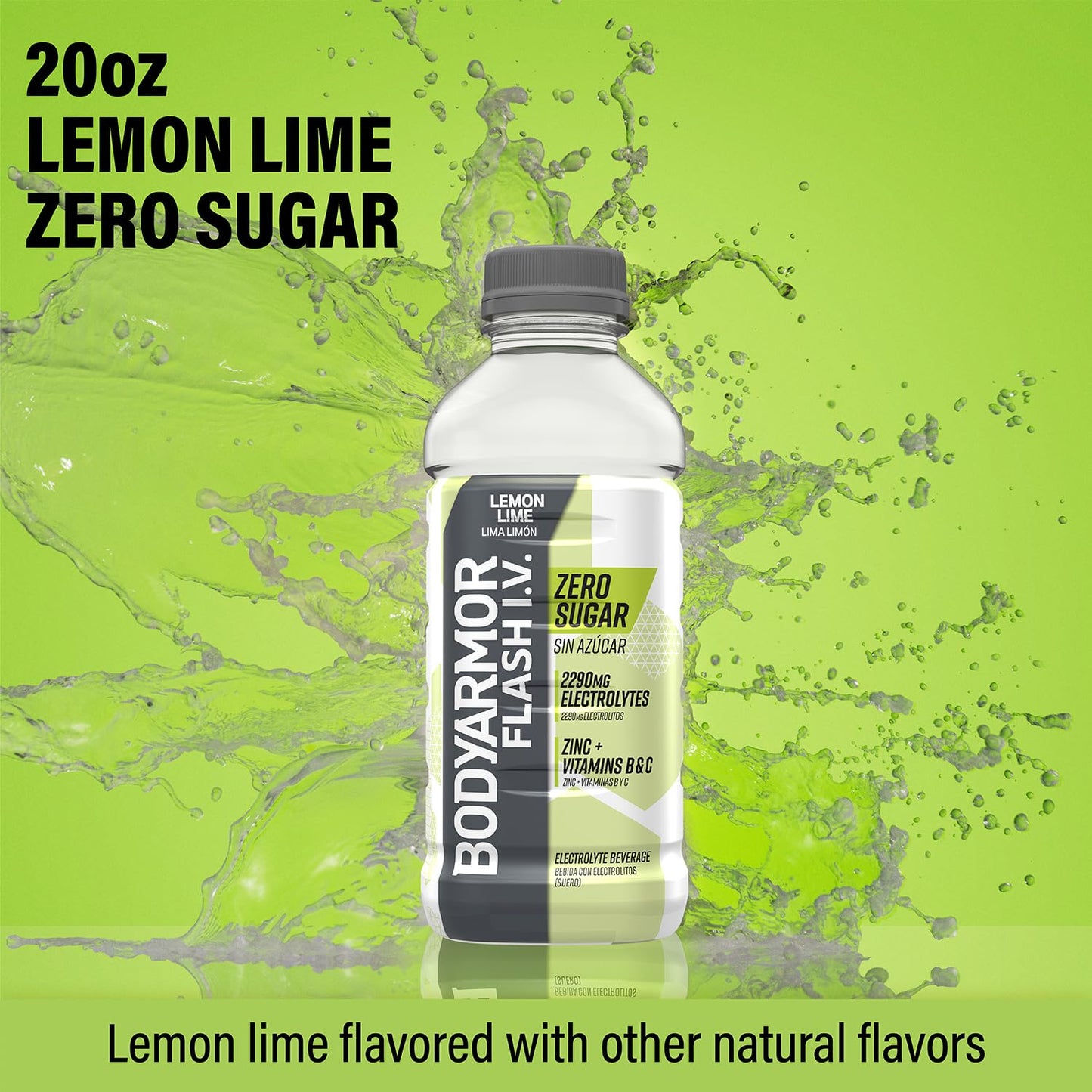 BODYARMOR Zero Sugar Electrolyte Beverage, Lemon Lime, 20 Fl Oz (Pack of 12) - Rapid Hydration Drink for Post Workout Recovery