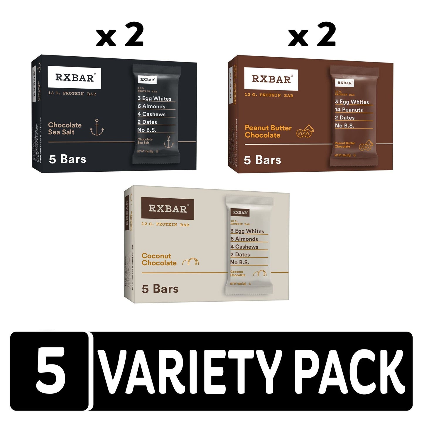 RXBAR Protein Bars, 12g Protein, Gluten Free Snacks, Chocolate Lovers Variety Pack (5 Boxes, 25 Count)