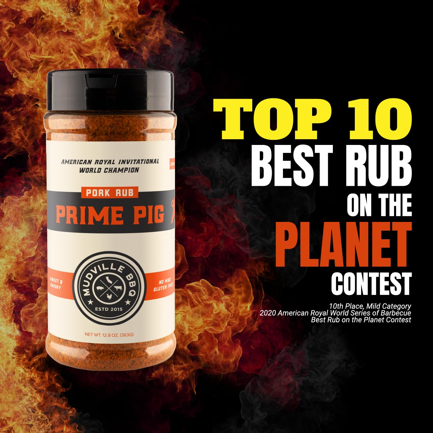 Mudville Bbq Prime Pig Pork Rub Seasoning, Sweet & Savory, World Champion Pitmaster Recipe, 12.8 Oz Shaker Bottle