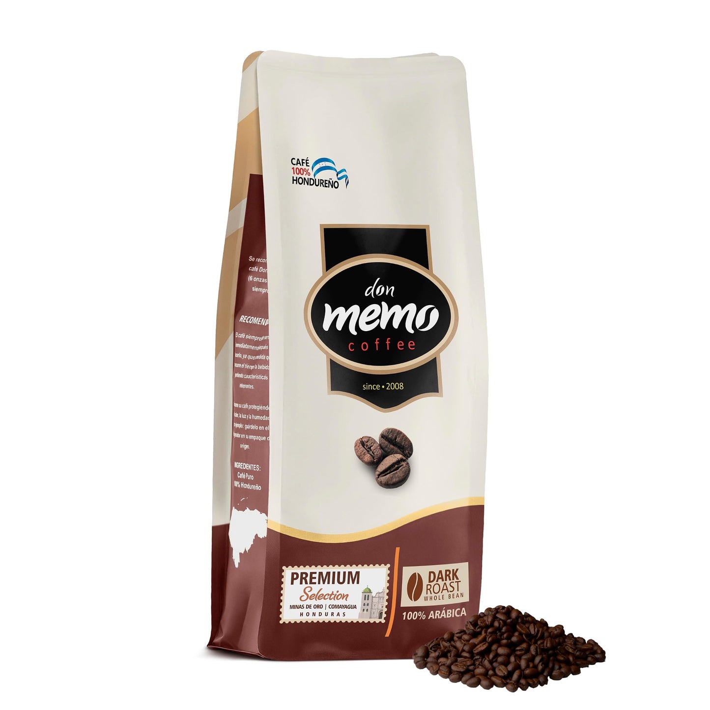 Don Memo Coffee Honduras Single-Origin Dark Roast Coffee Beans, Low Acid, Whole Bean, 12 oz