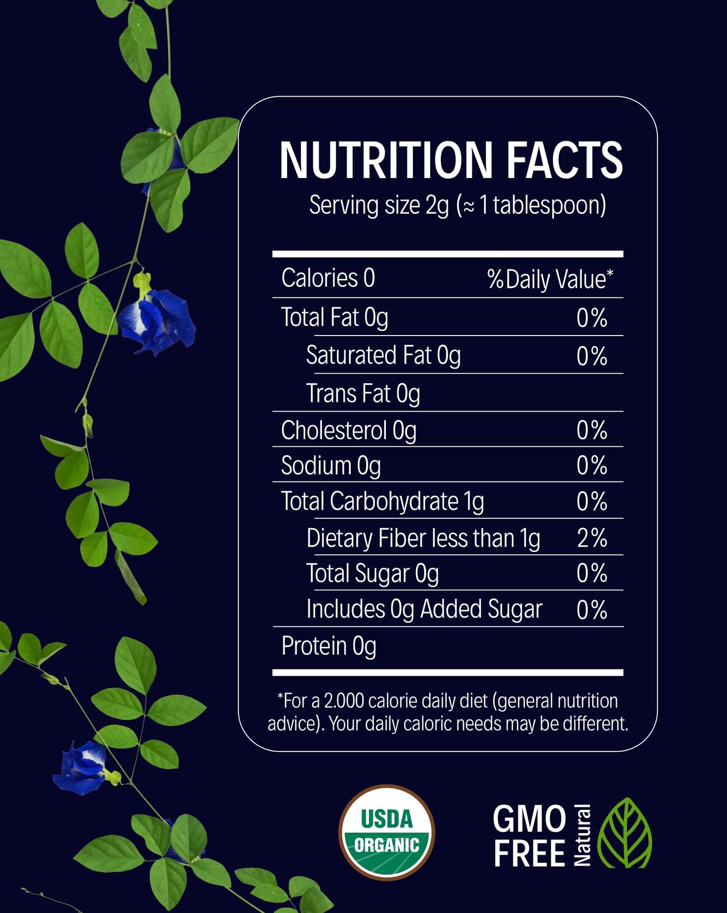 Infini Vita Dried Butterfly Pea Flower Tea 56G (2 Oz) - 100% Organic Blue Tea, Pure, Non-Gmo, Gluten Free - Natural Focus, Energ