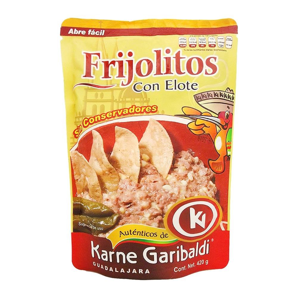 Frijoles Refritos con Elote Karne Garibaldi - Mexican Spicy Beans With Corn - Spicy Mexican Beans 14.81 oz 420 grams