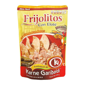 Frijoles Refritos con Elote Karne Garibaldi - Mexican Spicy Beans With Corn - Spicy Mexican Beans 14.81 oz 420 grams
