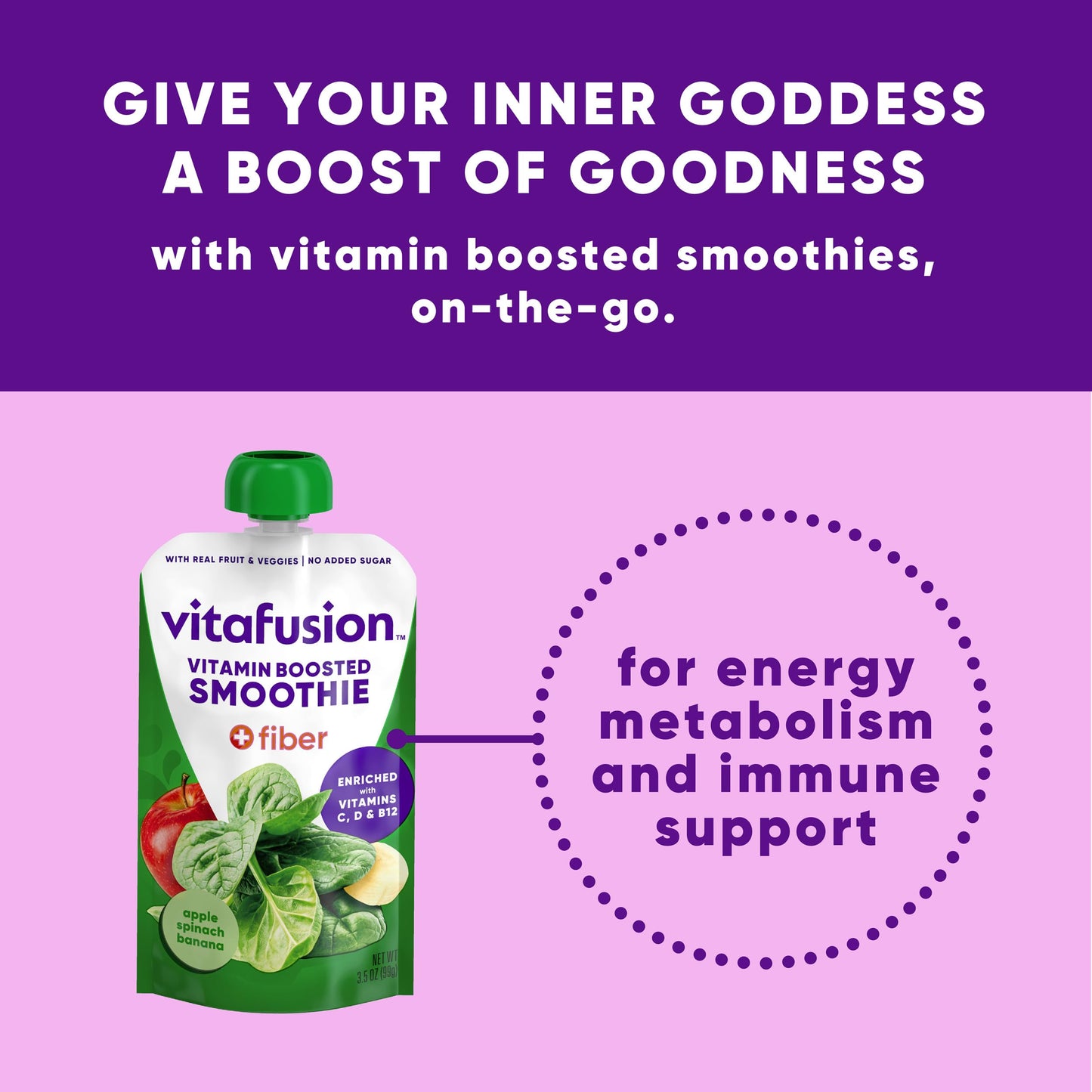 vitafusion Vitamin-Boosted Smoothie +Fiber with Energy Metabolism and Immunue Support, Apple Spinach Banana Flavor Excellent Sou
