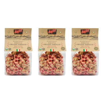 Sophia Foods Two-Color Farfalle Pasta, Beet Flavored, 8.8oz Bag - Organic and Artisanal (3-pack)