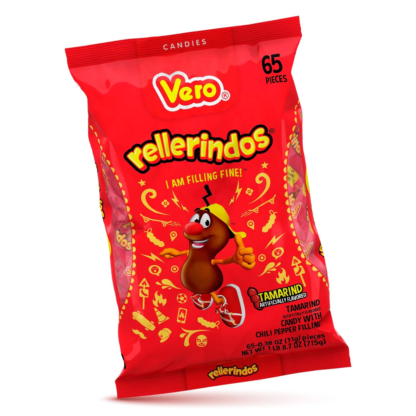 Vero Rellerindos - Tamarind Flavor Hard Candy (65 Units) - Authentic Mexican Candy, Individually Wrapped Hard Candy Pack Perfect