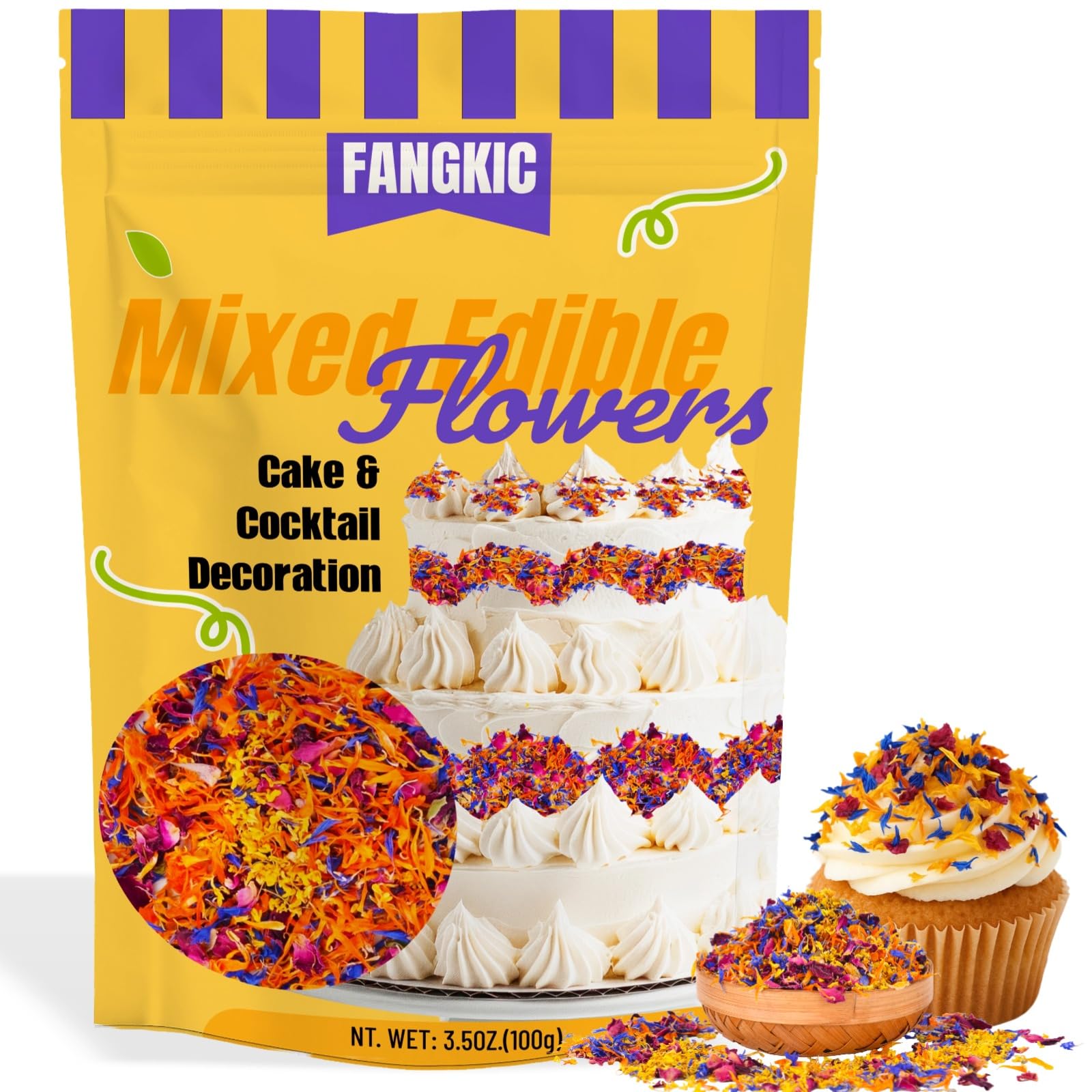 Fangkic Edible Flower Petal Blend - 4 Kinds, 3.5 Ounce for Cakes, Cocktails, Soap, Ice Cream
