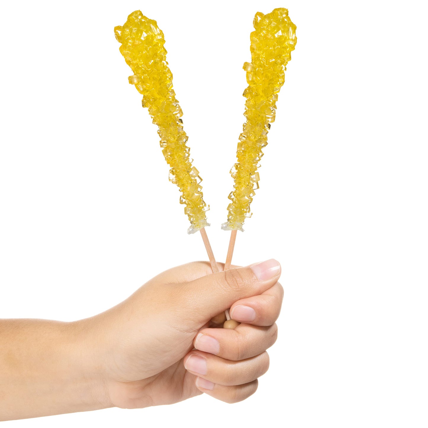 Yellow Rock Candy Crystal Sticks - Lemon Flavored - 12 Indiv. Wrapped