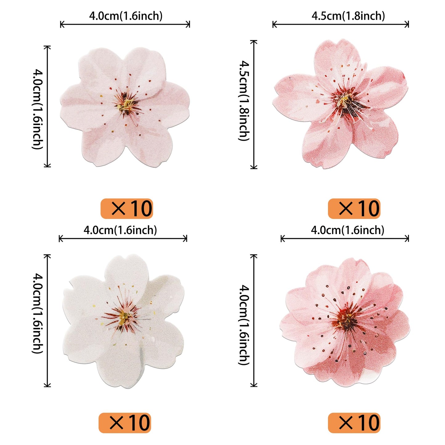 ZHUOWEISM 40 PCS Edible Cherry Blossoms Cupcake Toppers Wafer Paper Flowers for Kids Birthday Party Decorations Design 1
