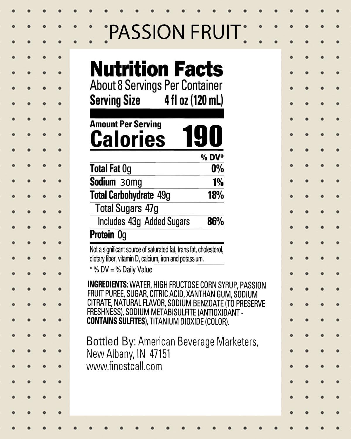 Finest Call Premium Passion Fruit Puree Drink Mix, 1 Liter Bottle (33.8 Fl Oz), Pack Of 6