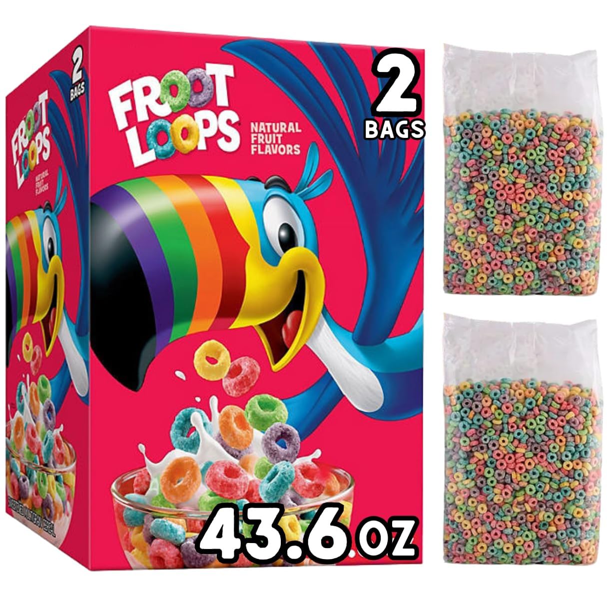 Kelloggs Froot Loops Breakfast Cereal Family Size 43.6 oz., 2 pk - Food Groceries Breakfast Cereal