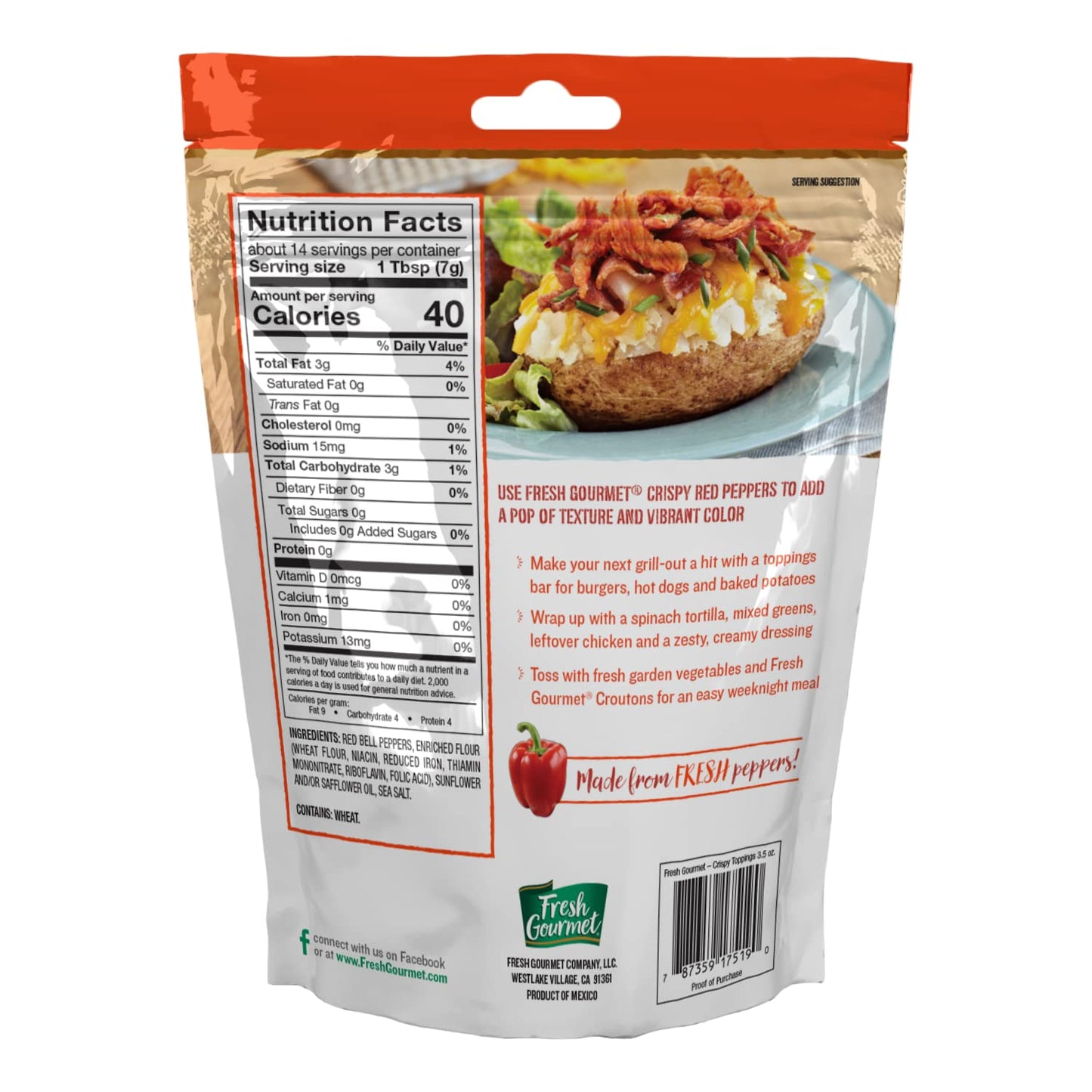 Fresh Gourmet Crispy Red Peppers Crunchy Snack and Salad Topper (3.5 Ounce (Pack of 8))