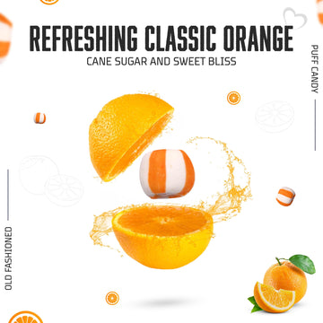 Stewart Old Fashioned Pure Cane Sugar Candy Puff Balls, Orange Flavor, 96oz Jar - Made in the USA