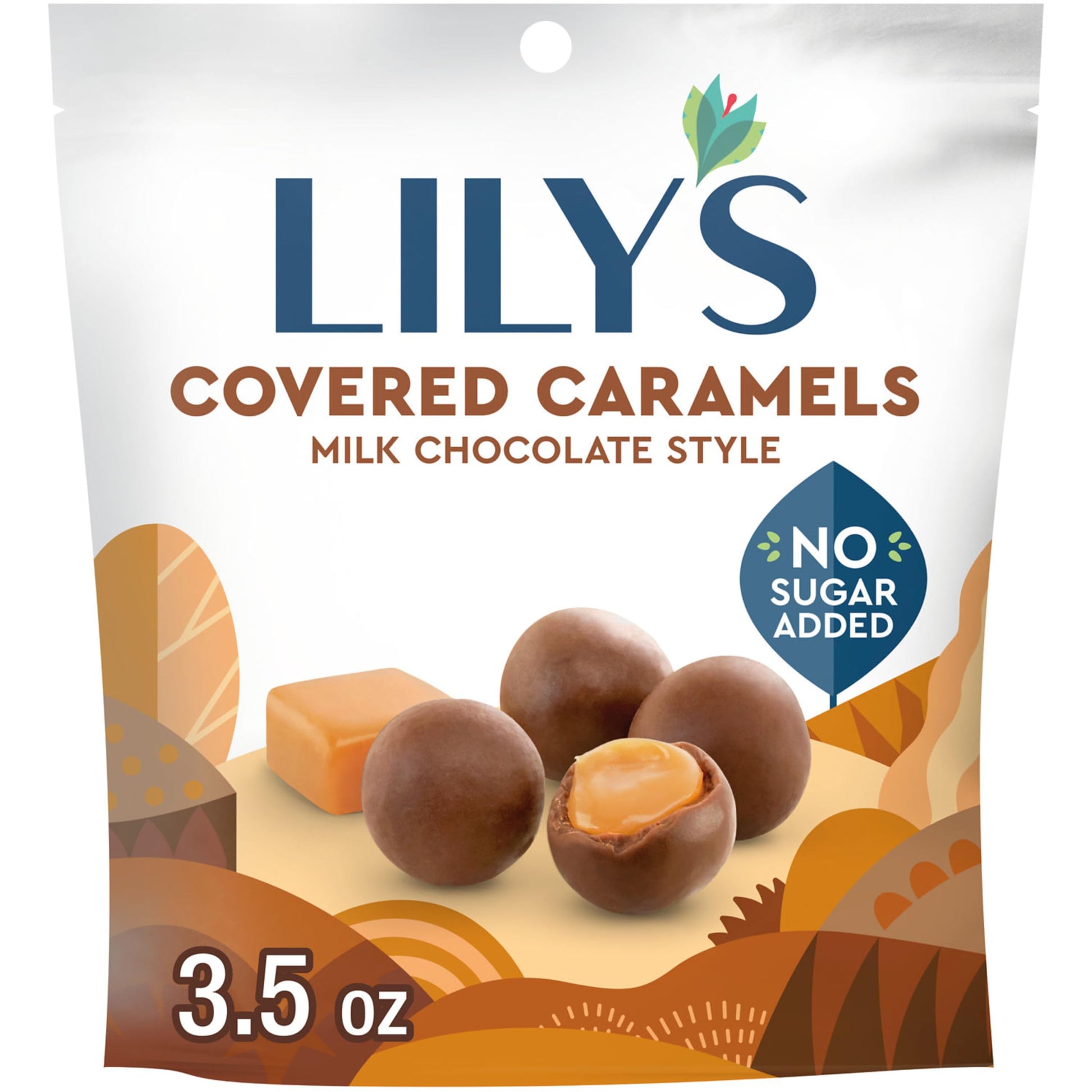 Lilys Milk Chocolate Style No Sugar Added, Covered Caramels Bag, 3.5 Oz
