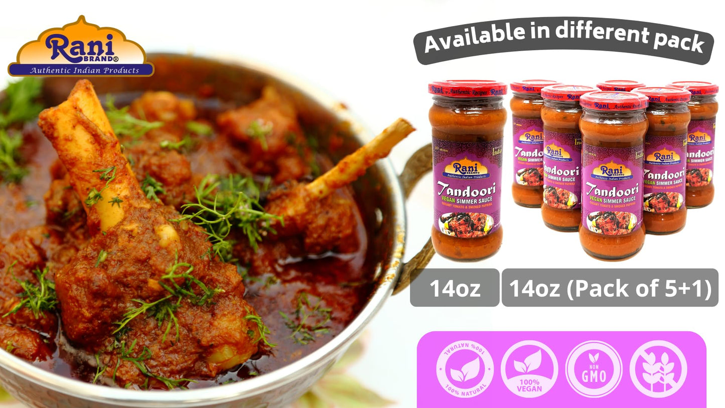 Rani Tandoori Vegan Simmer Sauce, Creamy Tomato & Smoked Paprika, 14oz (Pack of 5+1 FREE), All Natural, Vegan, Gluten Free