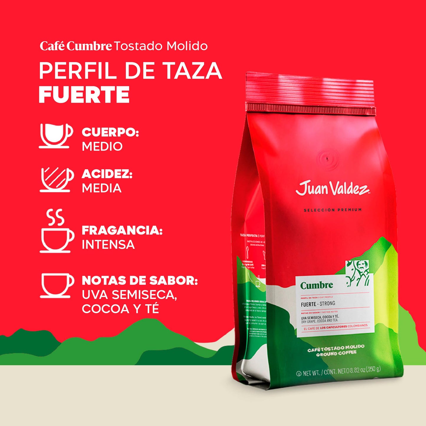 Juan Valdez Premium Strong Colombian Coffee, Cumbre, 8.8 Ounce, Model CUMBRE-250G-GROUND