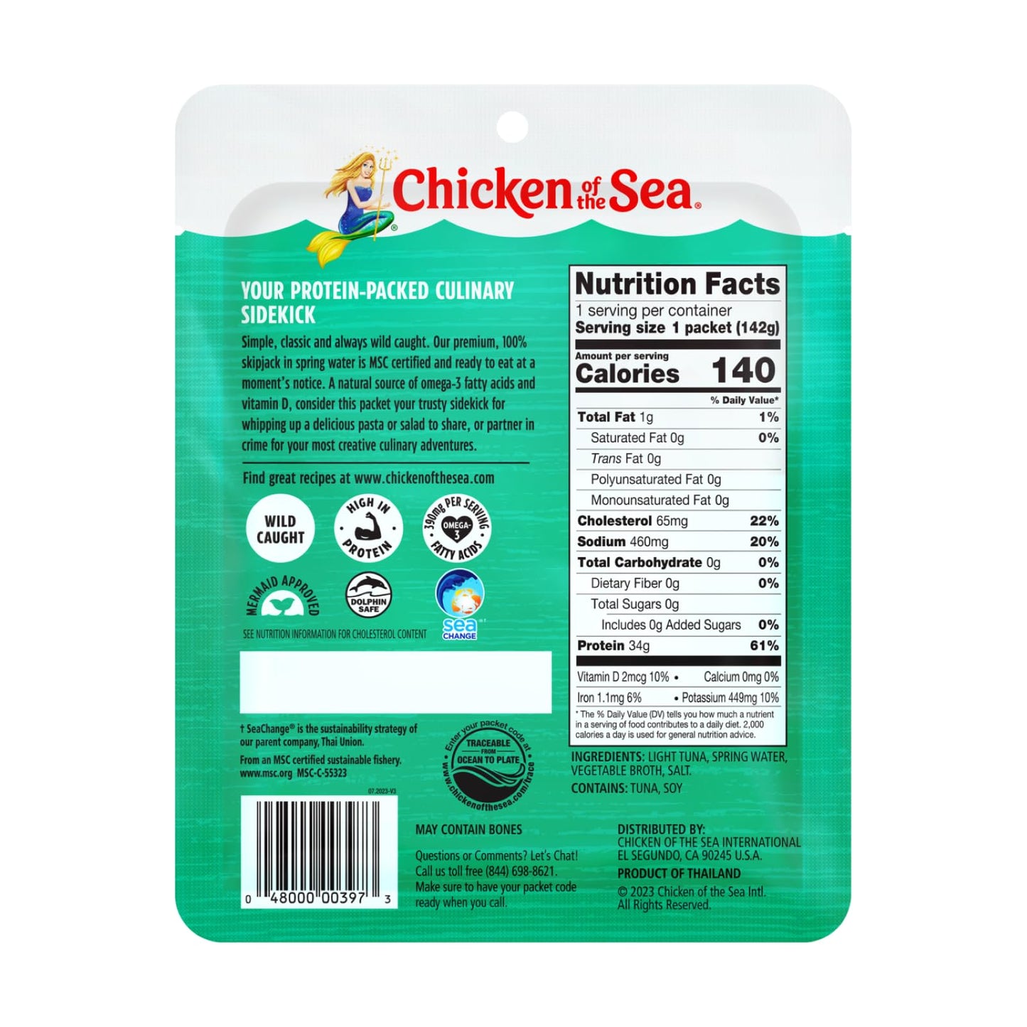 Chicken of the Sea Light Tuna, Wild Caught, 5 oz. Packet, Box of 12