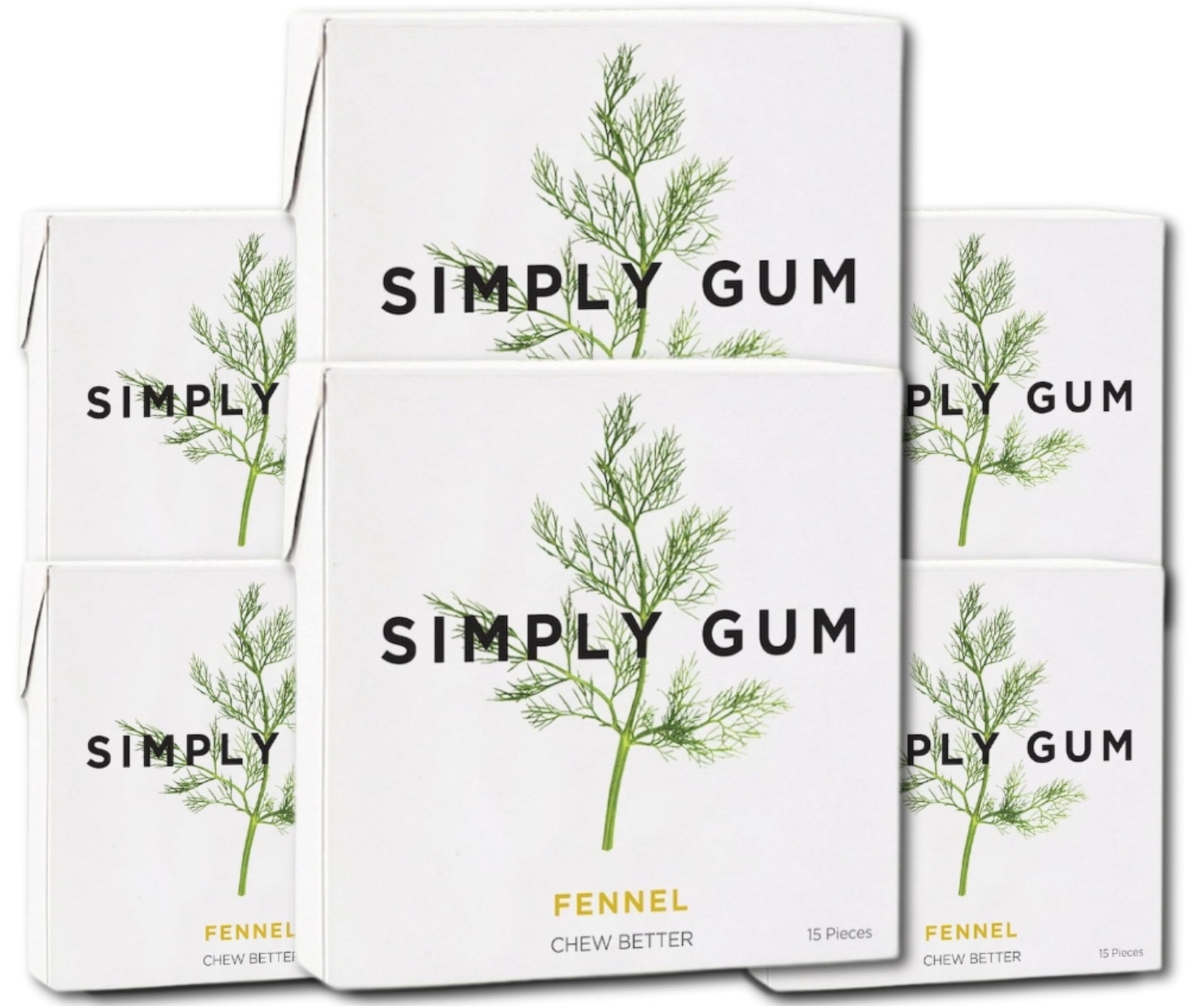 SIMPLY Gum Fennel, Plastic-Free Natural Chewing Gum, 6 Pack (90 Pieces) | Vegan, Kosher, Non GMO, Aspartame Free and Sorbitol Fr
