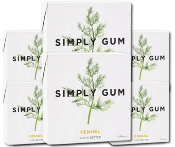 SIMPLY Gum Fennel, Plastic-Free Natural Chewing Gum, 6 Pack (90 Pieces) | Vegan, Kosher, Non GMO, Aspartame Free and Sorbitol Fr