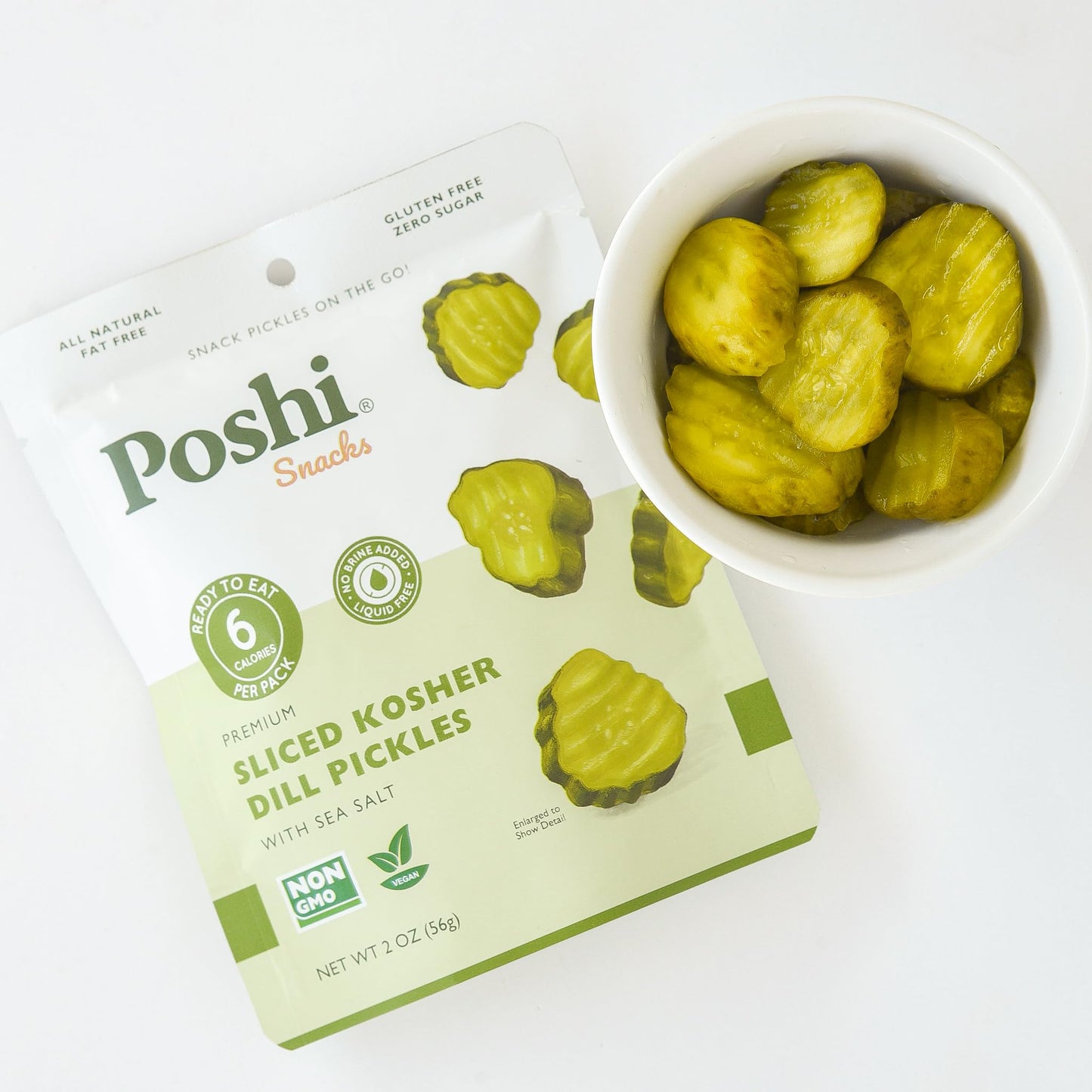 Poshi Sliced Kosher Dill Pickles With Sea Salt - Ready-To-Eat Premium Sliced Pickles, Ideal For Meal Toppers & Snacks, 6 Calorie