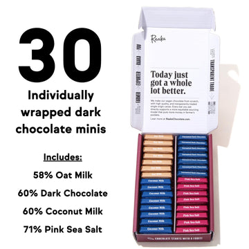 Raaka Chocolate Mini Dose Bars, Mixed Pack | Gourmet Bean-To-Bar Dark Chocolate | Assorted Flavors | Organic, Kosher, Vegan, Glu