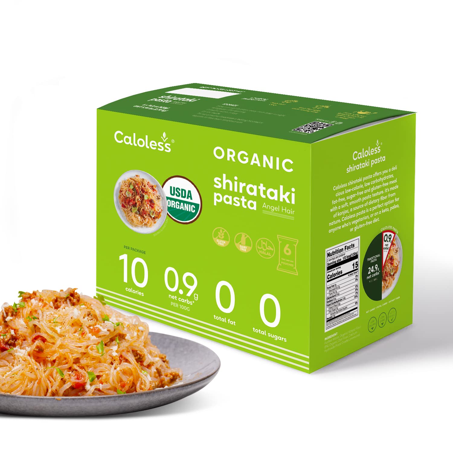 Caloless Konjac Shirataki Noodles 6-Pack, Low Carb, Gluten Free, Vegan, Keto & Paleo Friendly, Angel Hair