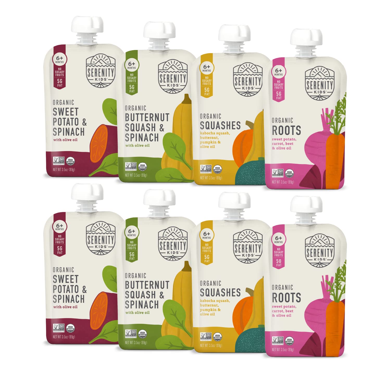 Serenity Kids 6+ Months Certified Organic Baby Food Pouches Veggie Puree - No Sugary Fruits/Added Sugar - Allergen Free - 3.5 Ou