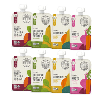 Serenity Kids 6+ Months Certified Organic Baby Food Pouches Veggie Puree - No Sugary Fruits/Added Sugar - Allergen Free - 3.5 Ou