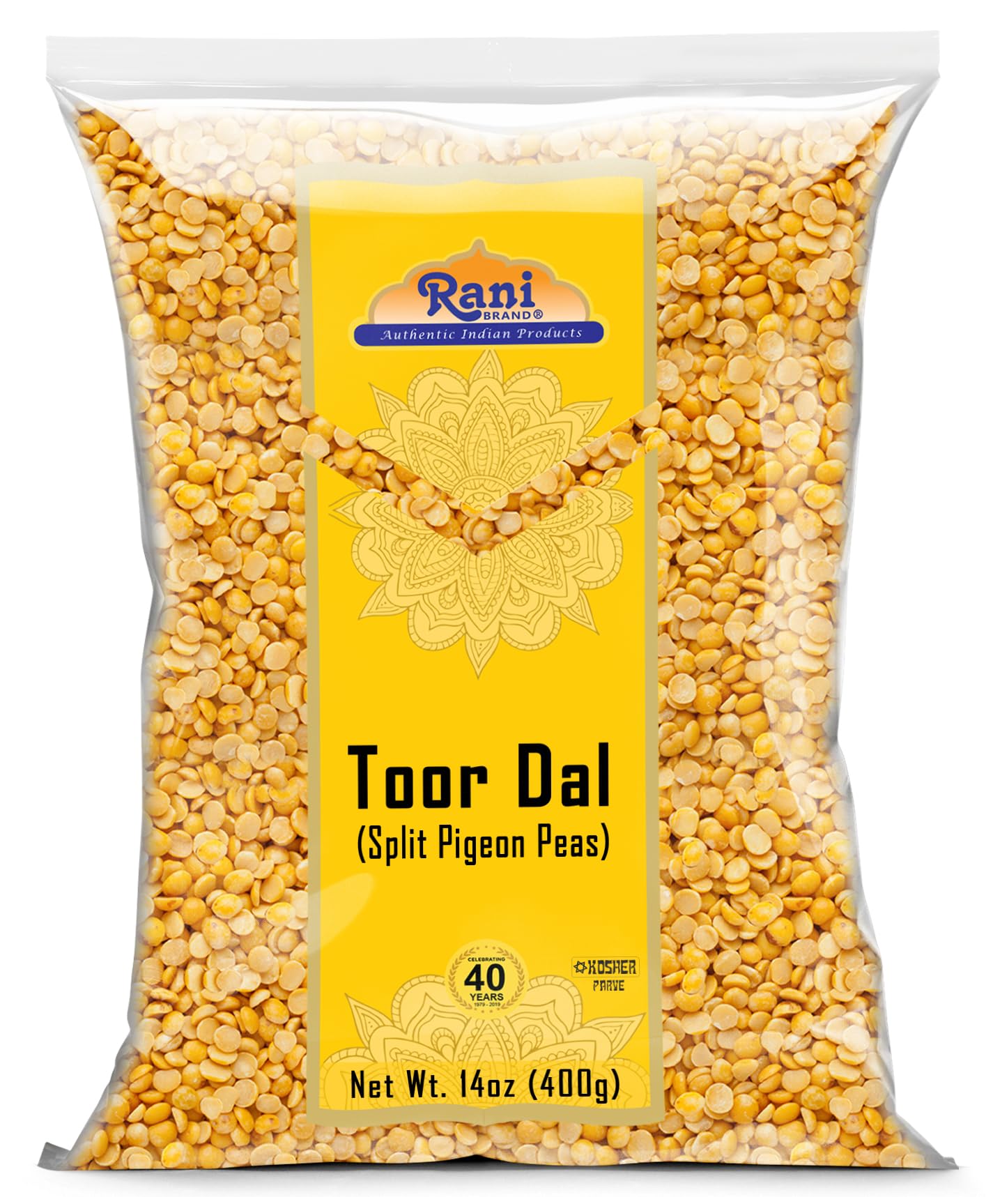Rani Toor Dal (Split Pigeon Peas) 14oz (400g) ~ All Natural | Gluten Friendly | NON-GMO | Kosher | Vegan | Indian Origin