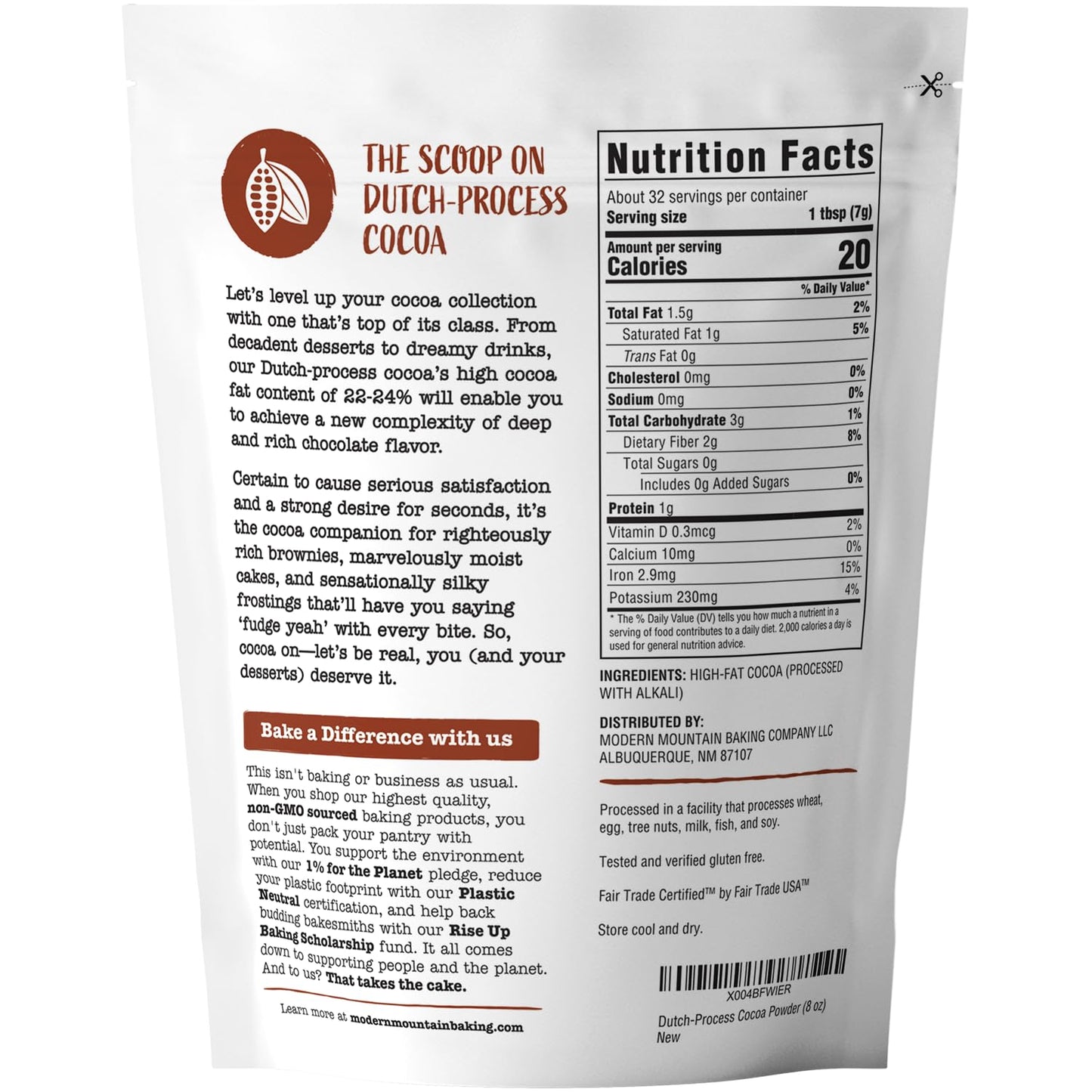 Cocoa Powder (8 Oz) Dutch Processed Cocoa Powder, Unsweetened, Extra Rich Cocoa Flavor, 22-24% Fat, Premium Culinary Grade, Non-