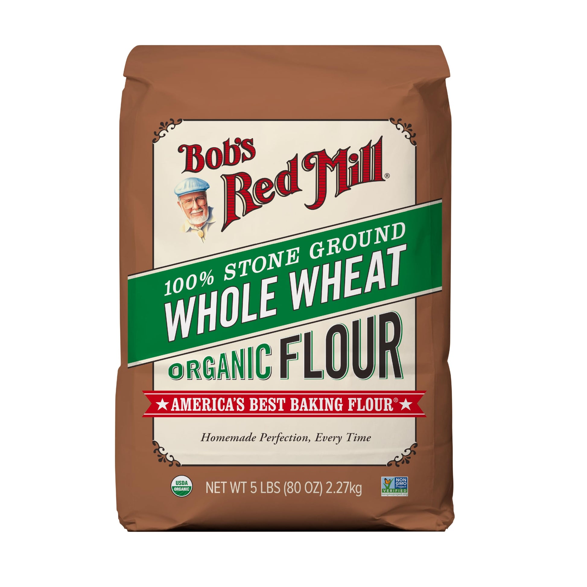 Bobs Red Mill Organic Whole Wheat Flour, 5lb (Pack of 1) - Non GMO, Whole Grain, Vegan, Kosher