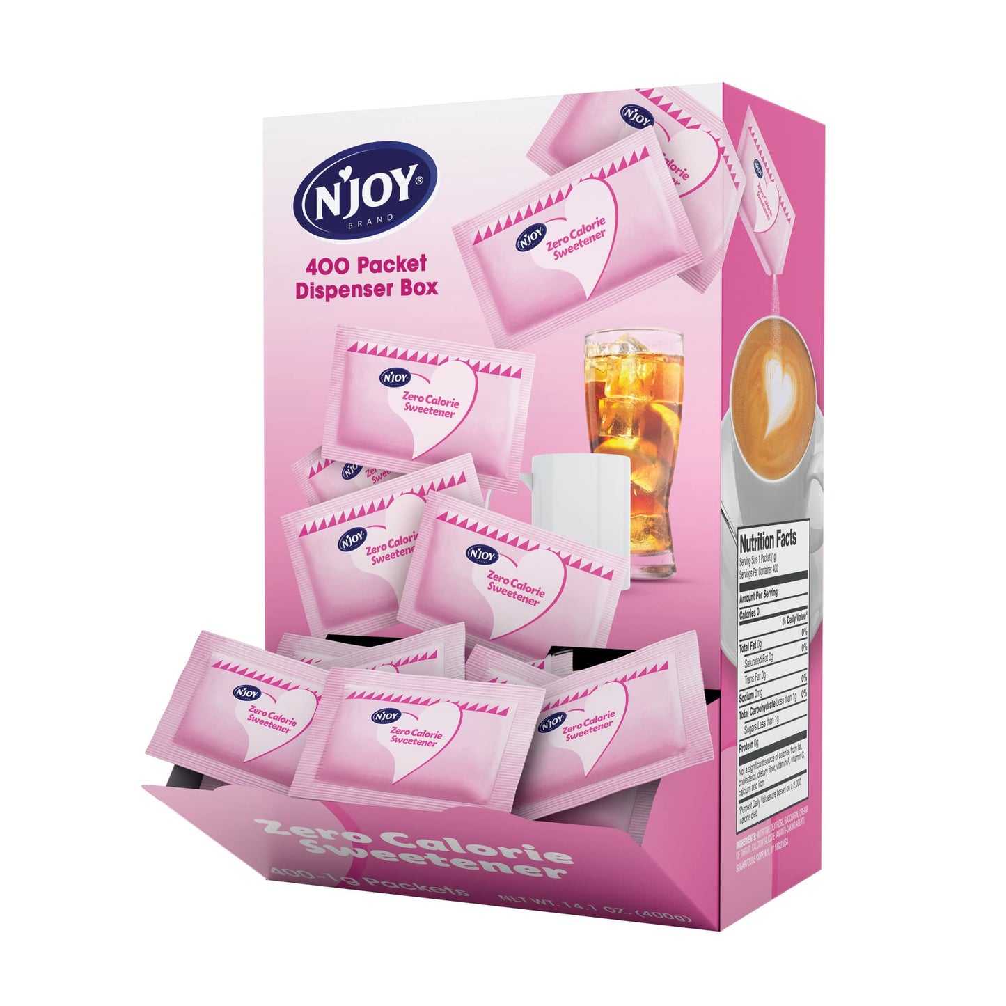 N'Joy Zero Calorie Sweetener | Pink Saccharin Packets | 400 Count | Kosher | Gluten Free And Sodium Free