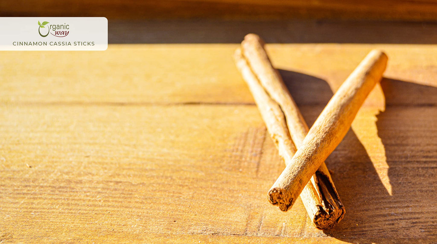 Organic Way Premium Cinnamon Cassia Sticks (Cinnamomum Cassia) - Adds Flavour & Aroma | Organic & Kosher Certified | Vegan | Raw