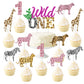 Wild One Birthday Cake Topper Girl - Wild One 1St Birthday Decorations Pink, Animal Print Cupcake Toppers, 31 Pcs Jungle Safari